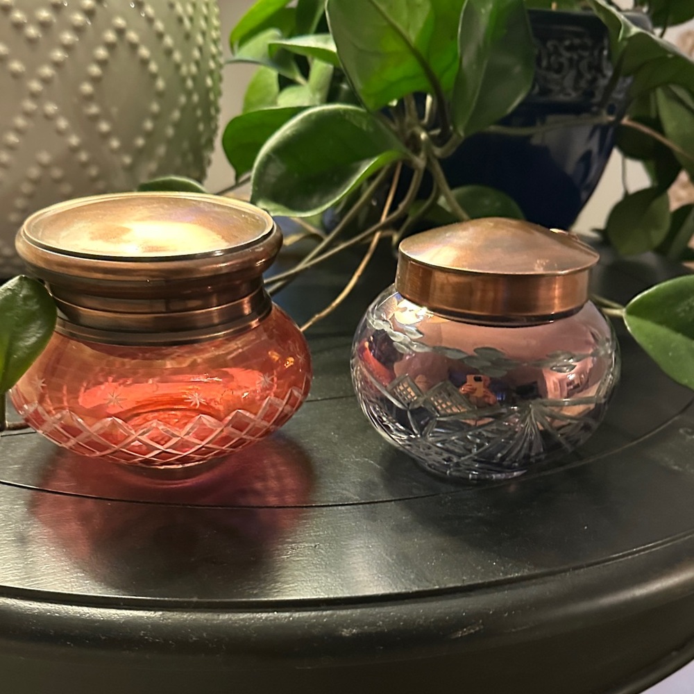 Antique/Vintage Cut Glass Jars with Copper Lids